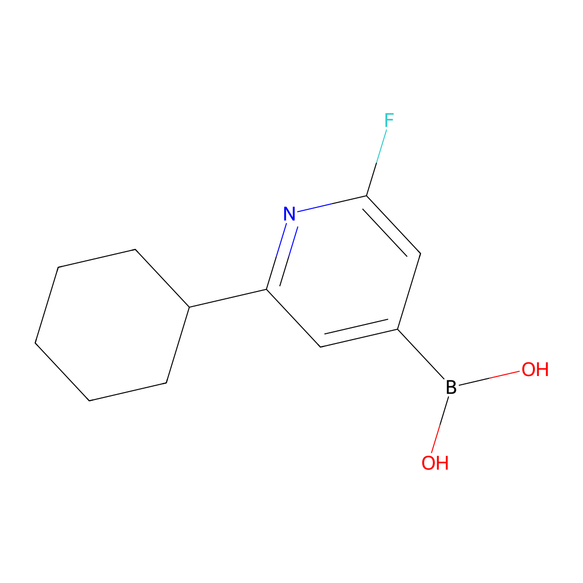 (2-Cyclohexyl-6-fluoropyridin-4-yl)boronic acid molecular structure, CAS 2225171-98-0