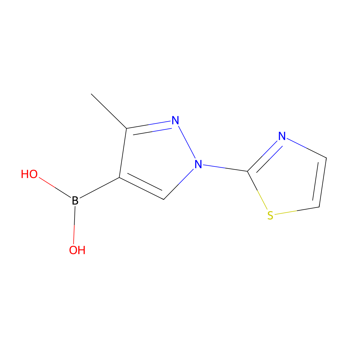 [3-methyl-1-(1,3-thiazol-2-yl)-1H-pyrazol-4-yl]boronic acid molecular structure, CAS 2225172-00-7