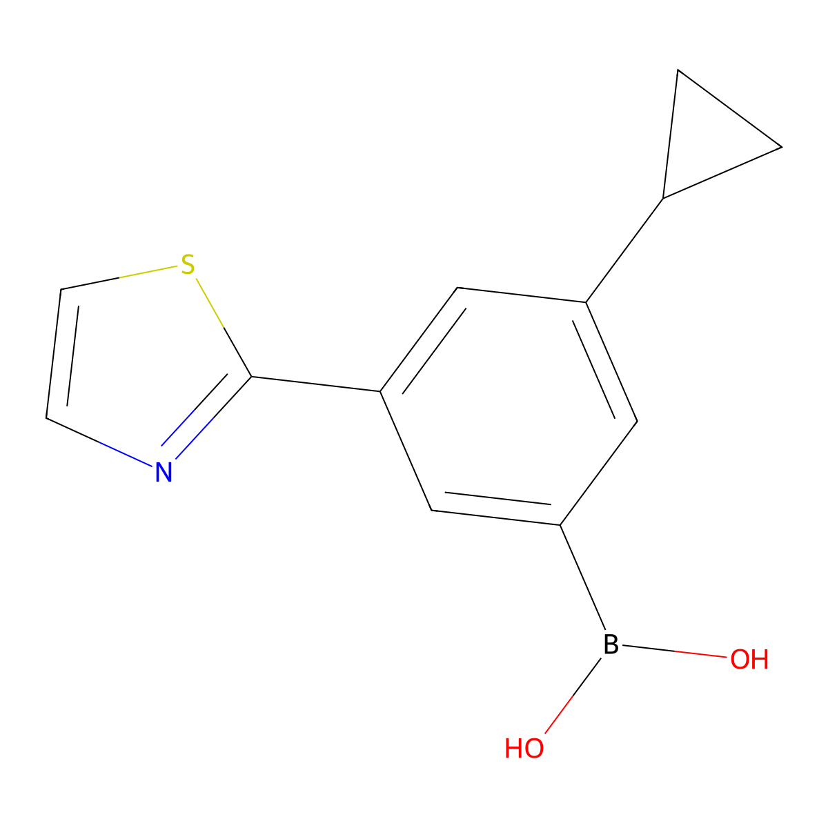 (3-Cyclopropyl-5-(thiazol-2-yl)phenyl)boronic acid molecular structure, CAS 2225172-02-9