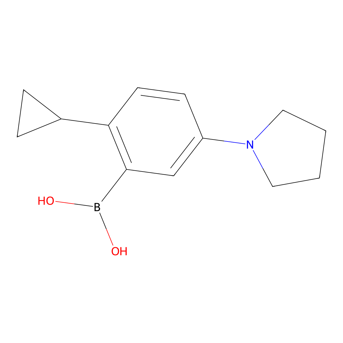 (2-Cyclopropyl-5-(pyrrolidin-1-yl)phenyl)boronic acid molecular structure, CAS 2225172-09-6