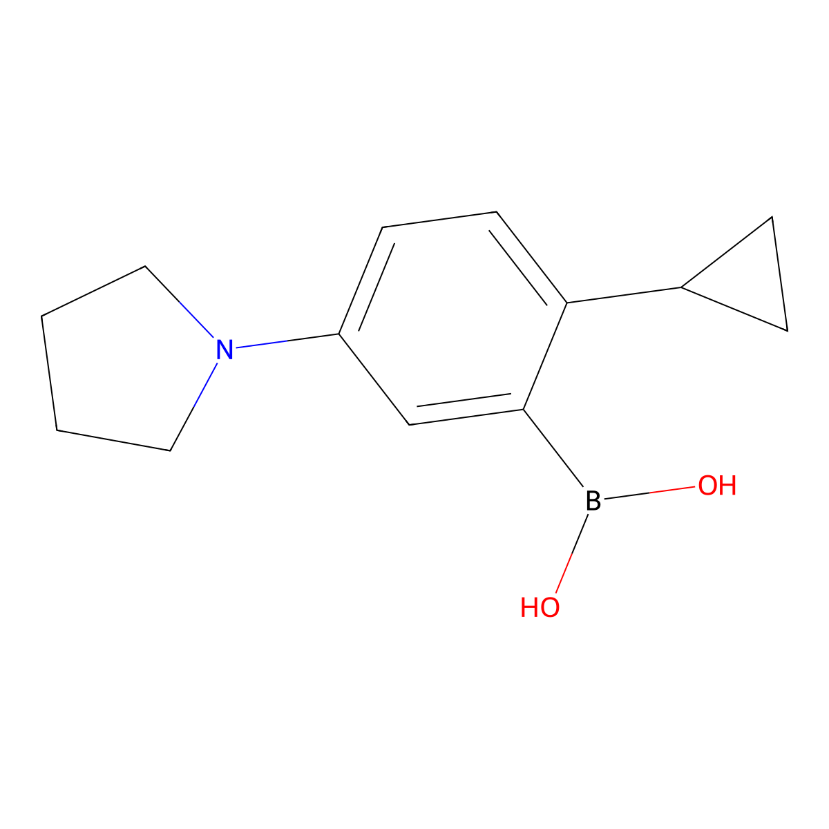 (2-Cyclopropyl-5-(pyrrolidin-1-yl)phenyl)boronic acid molecular structure, CAS 2225172-09-6