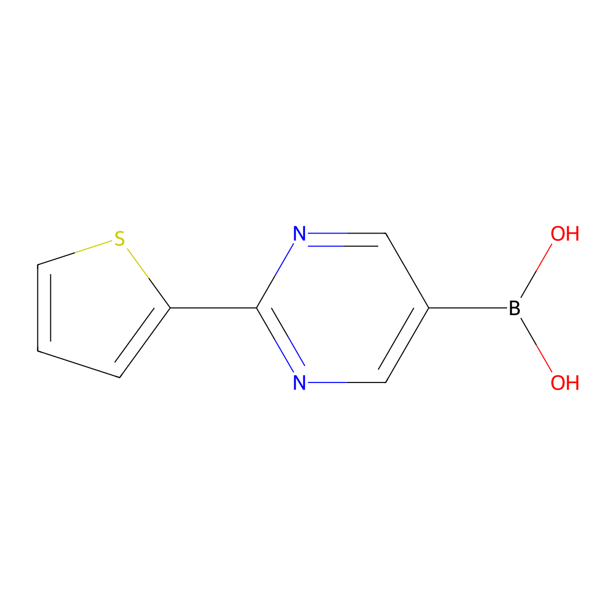 (2-(Thiophen-2-yl)pyrimidin-5-yl)boronic acid molecular structure, CAS 2225172-17-6