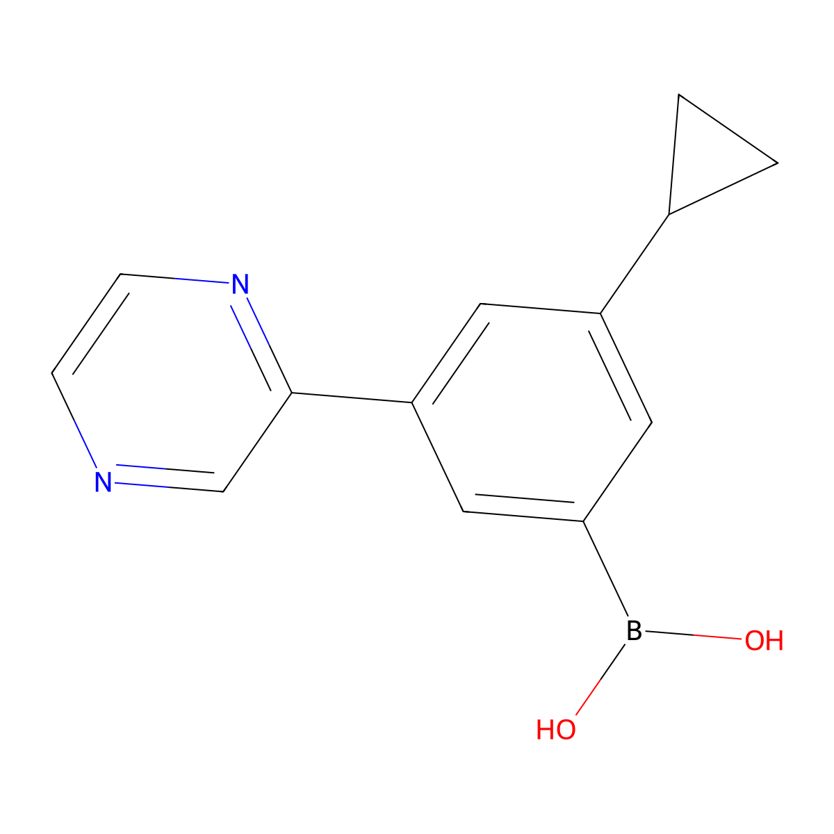 (3-Cyclopropyl-5-(pyrazin-2-yl)phenyl)boronic acid molecular structure, CAS 2225172-20-1