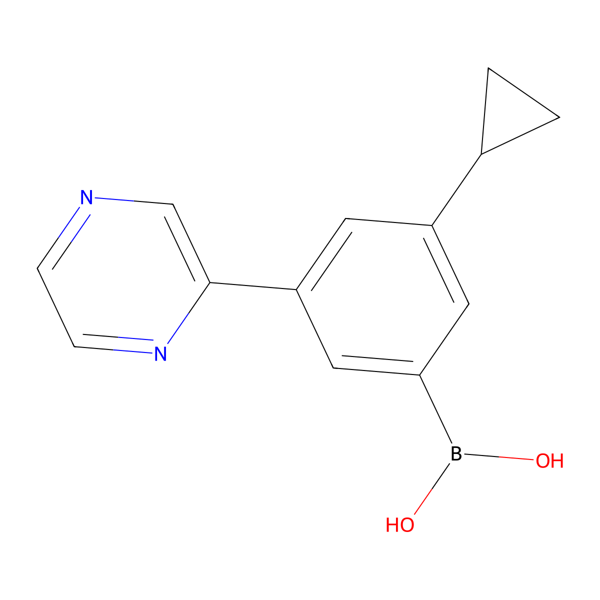 (3-Cyclopropyl-5-(pyrazin-2-yl)phenyl)boronic acid molecular structure, CAS 2225172-20-1
