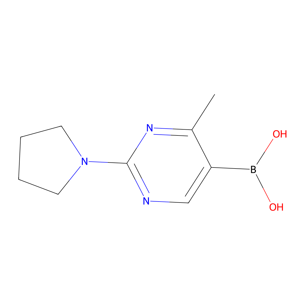 (4-Methyl-2-(pyrrolidin-1-yl)pyrimidin-5-yl)boronic acid molecular structure, CAS 2225172-38-1