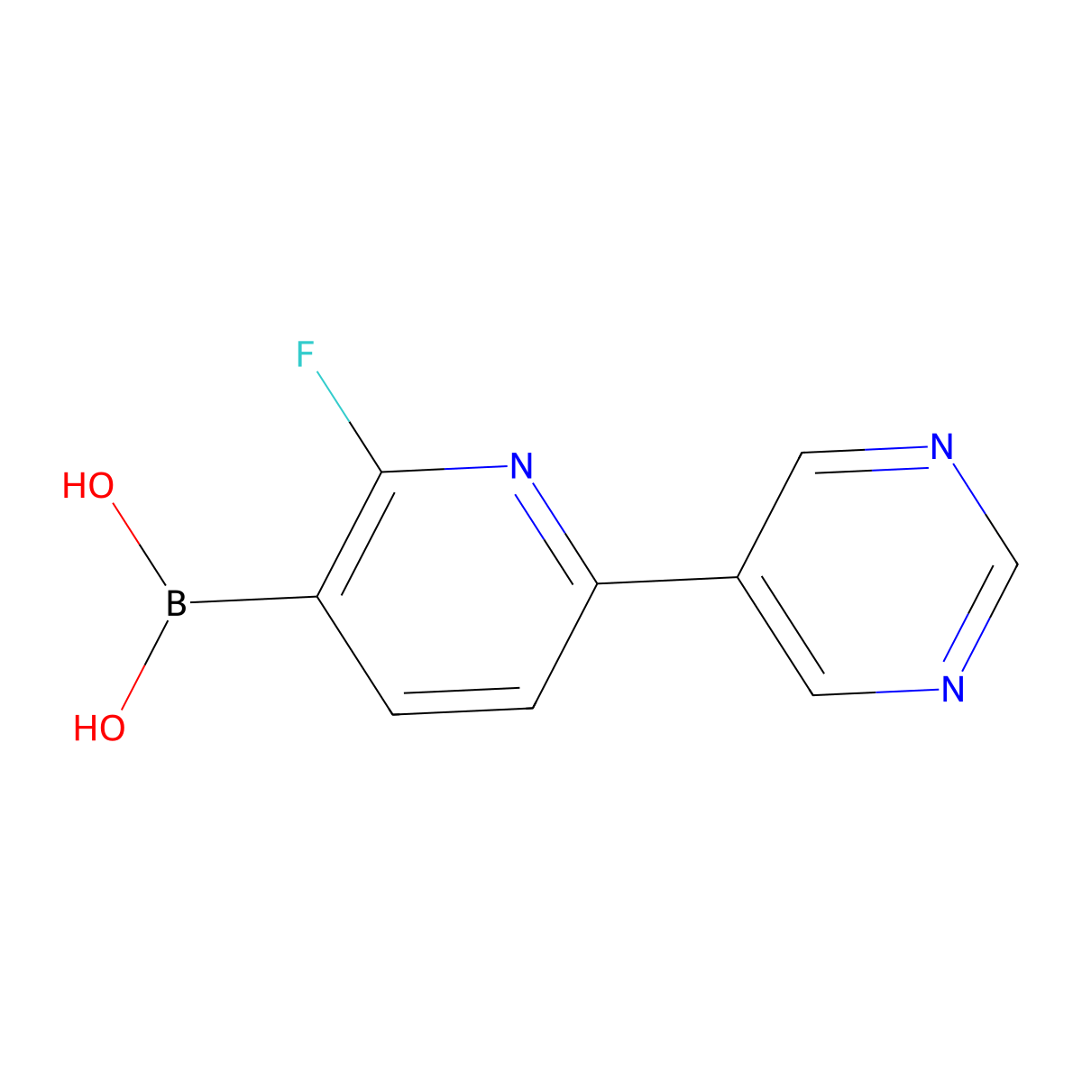 (2-Fluoro-6-(pyrimidin-5-yl)pyridin-3-yl)boronic acid molecular structure, CAS 2225172-43-8