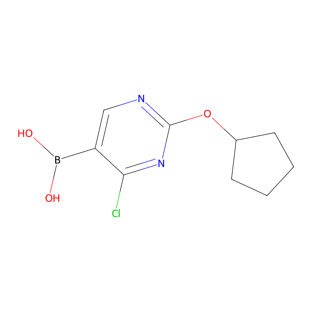 (4-Chloro-2-(cyclopentyloxy)pyrimidin-5-yl)boronic acid molecular structure, CAS 2225172-44-9