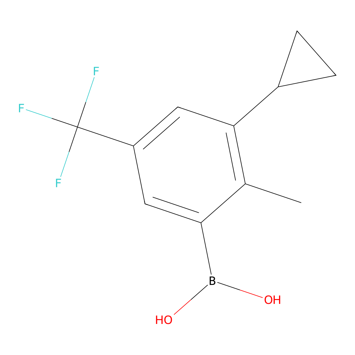 (3-Cyclopropyl-2-methyl-5-(trifluoromethyl)phenyl)boronic acid molecular structure, CAS 2225172-46-1