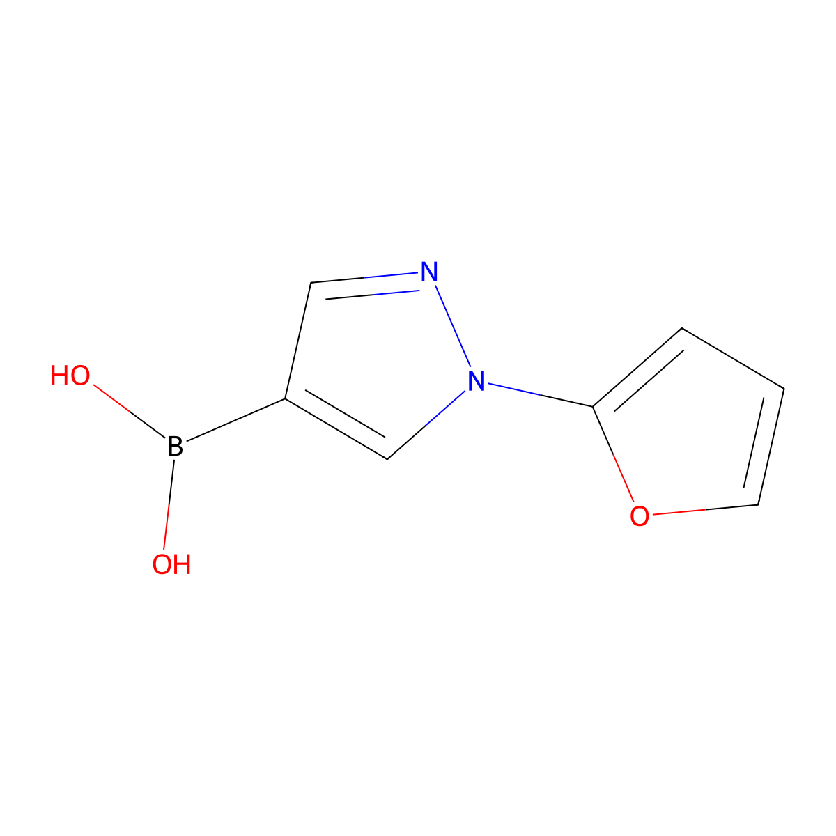 (1-(Furan-2-yl)-1H-pyrazol-4-yl)boronic acid molecular structure, CAS 2225172-47-2