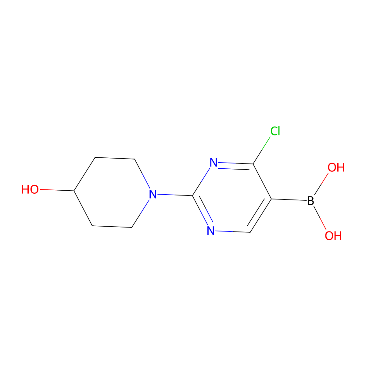 (4-Chloro-2-(4-hydroxypiperidin-1-yl)pyrimidin-5-yl)boronic acid molecular structure, CAS 2225172-86-9