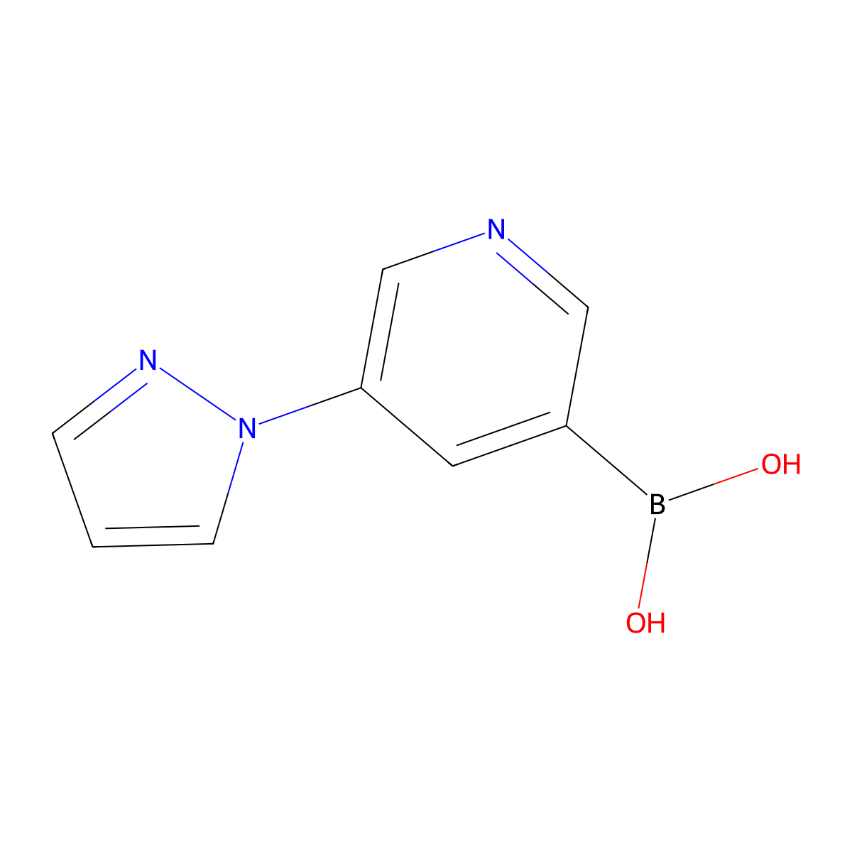 [5-(1H-pyrazol-1-yl)pyridin-3-yl]boronic acid molecular structure, CAS 2225173-08-8