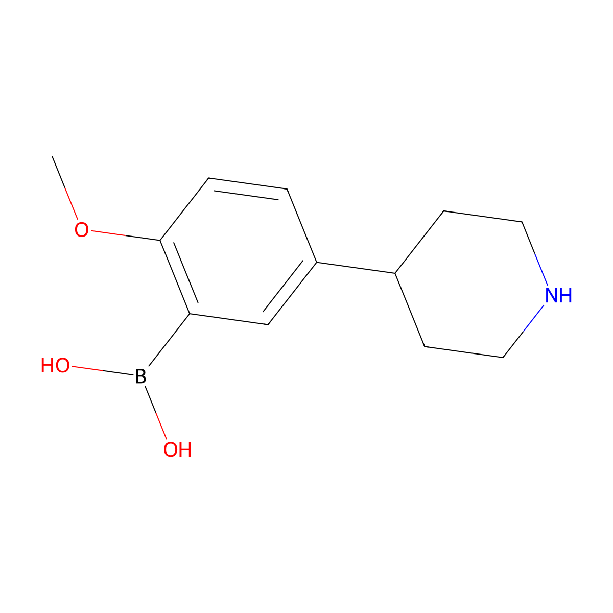 (2-Methoxy-5-(piperidin-4-yl)phenyl)boronic acid molecular structure, CAS 2225173-44-2