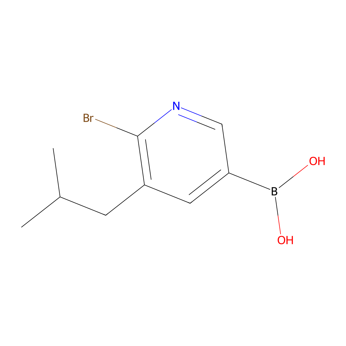 6-Bromo-5-(iso-butyl)pyridine-3-boronic acid molecular structure, CAS 2225173-45-3