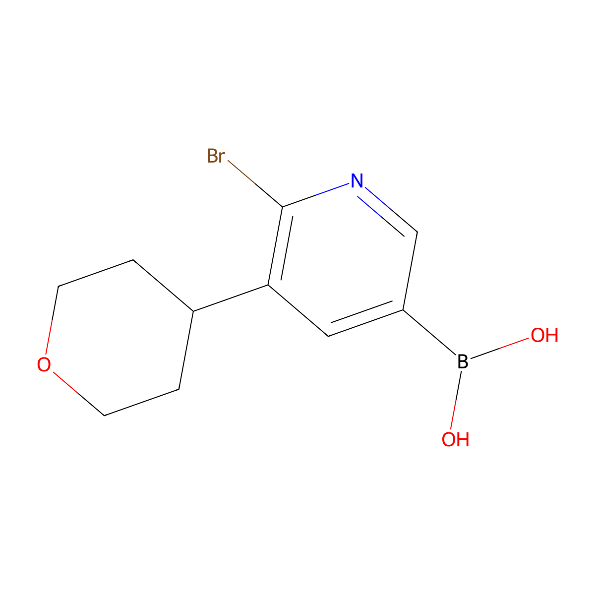 6-Bromo-5-(4-tetrahydropyranyl)pyridine-3-boronic acid molecular structure, CAS 2225173-50-0