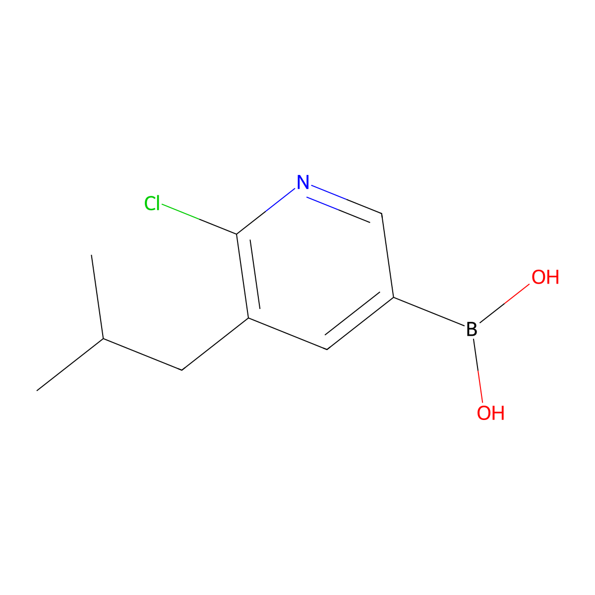 6-Chloro-5-(iso-butyl)pyridine-3-boronic acid molecular structure, CAS 2225173-52-2