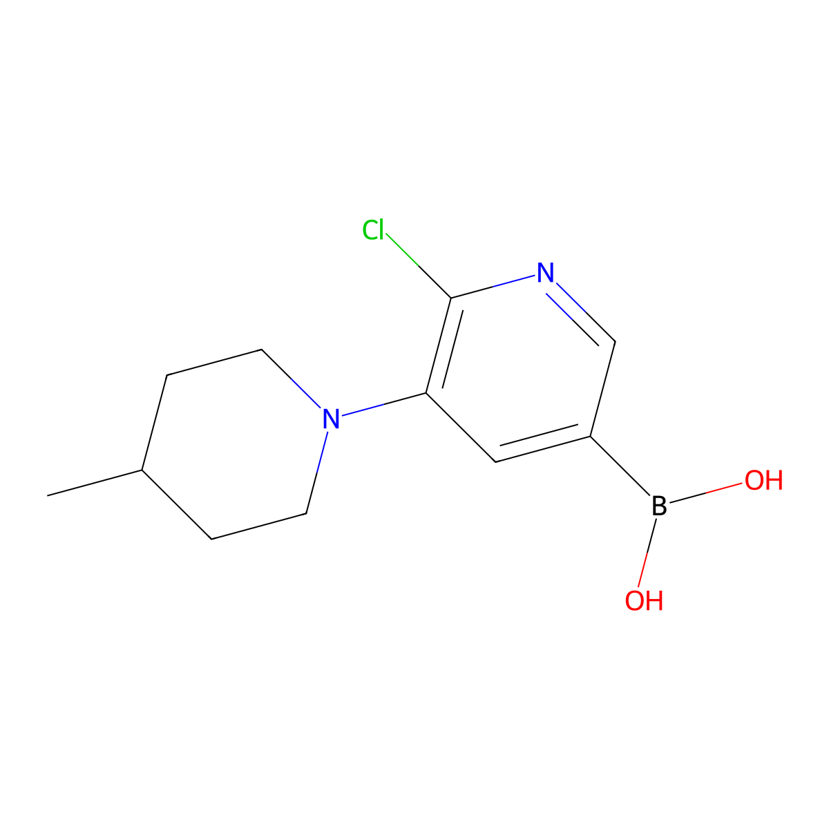 6-Chloro-5-(4-methylpiperidin-1-yl)pyridine-3-boronic acid molecular structure, CAS 2225173-64-6