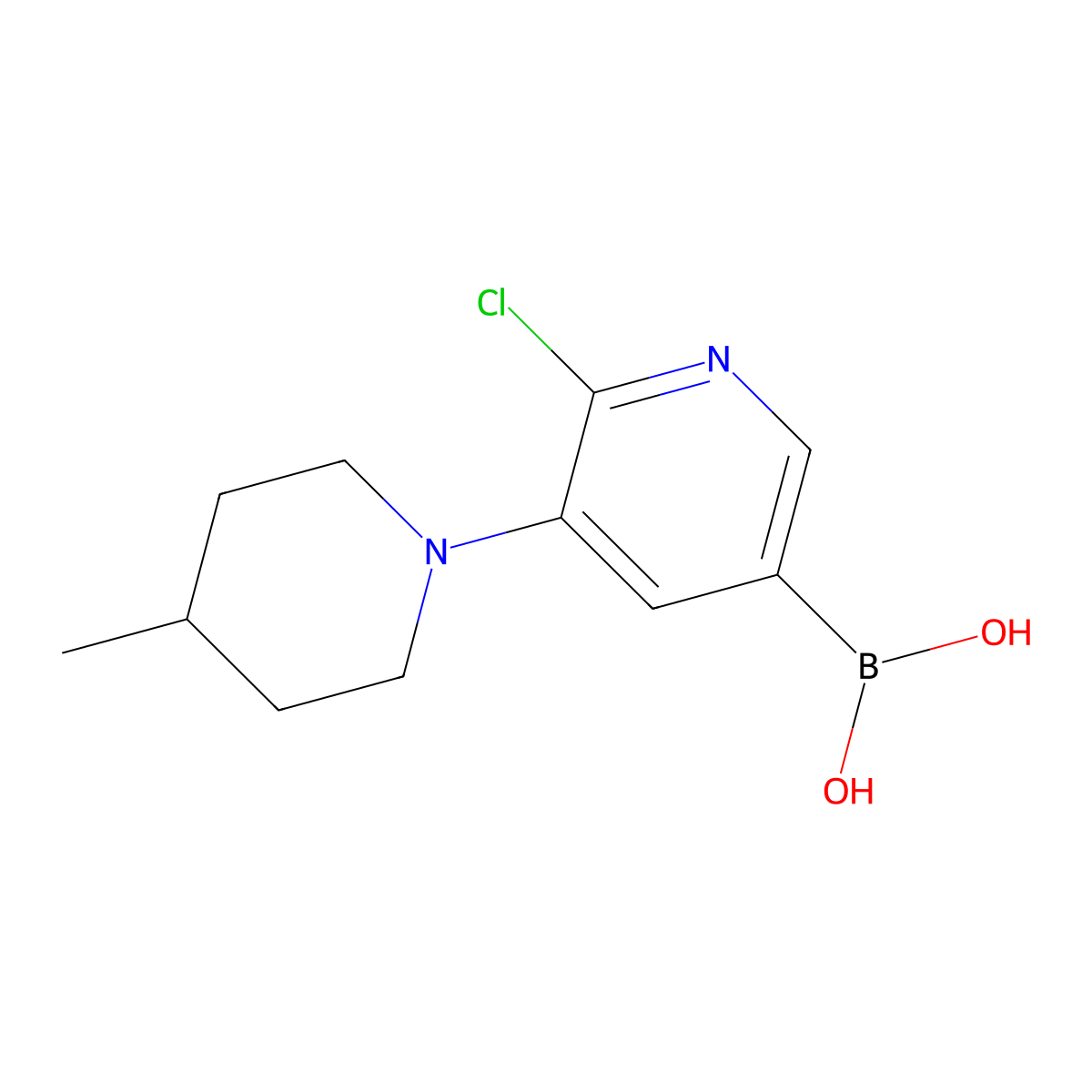 6-Chloro-5-(4-methylpiperidin-1-yl)pyridine-3-boronic acid molecular structure, CAS 2225173-64-6