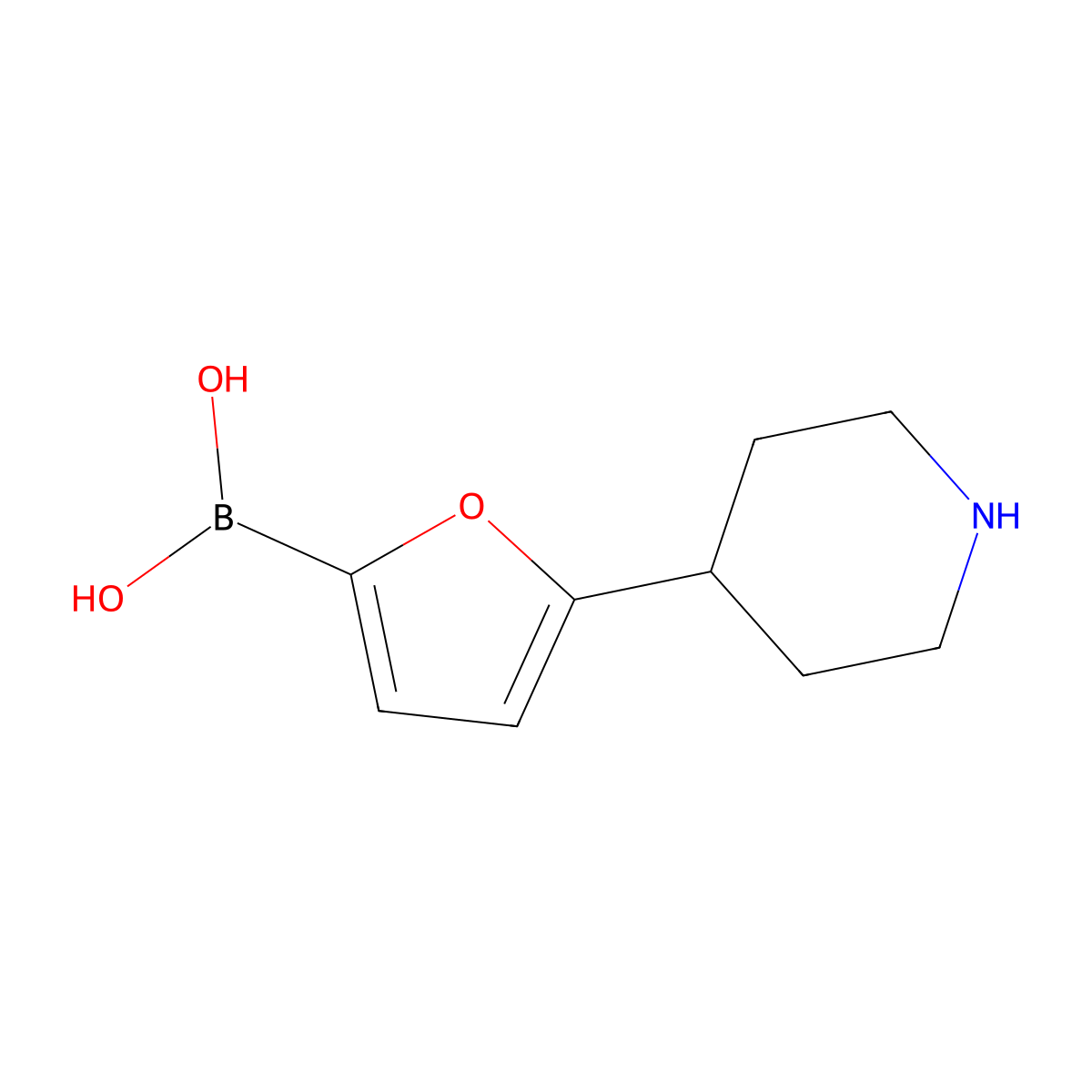 (5-(Piperidin-4-yl)furan-2-yl)boronic acid molecular structure, CAS 2225173-77-1
