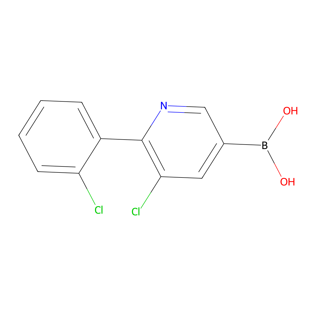 (5-Chloro-6-(2-chlorophenyl)pyridin-3-yl)boronic acid molecular structure, CAS 2225173-79-3