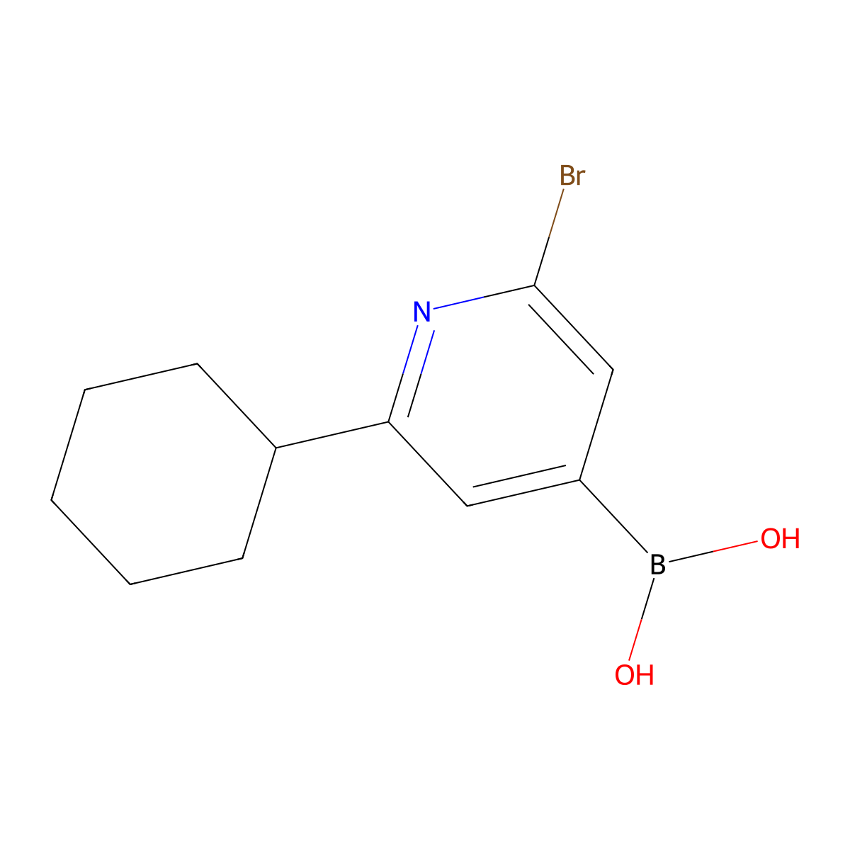 (2-Bromo-6-cyclohexylpyridin-4-yl)boronic acid molecular structure, CAS 2225173-82-8