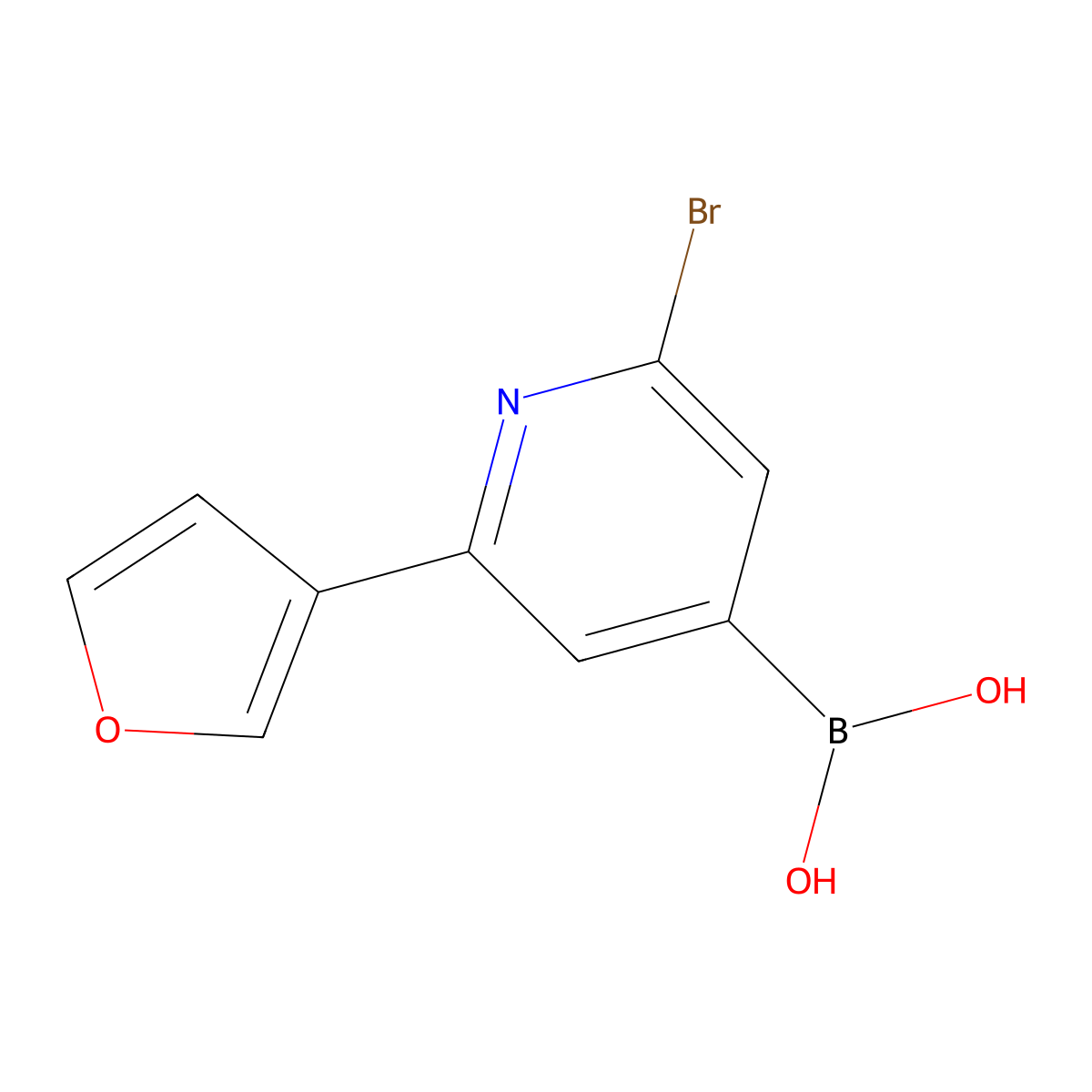 (2-Bromo-6-(furan-3-yl)pyridin-4-yl)boronic acid molecular structure, CAS 2225174-03-6