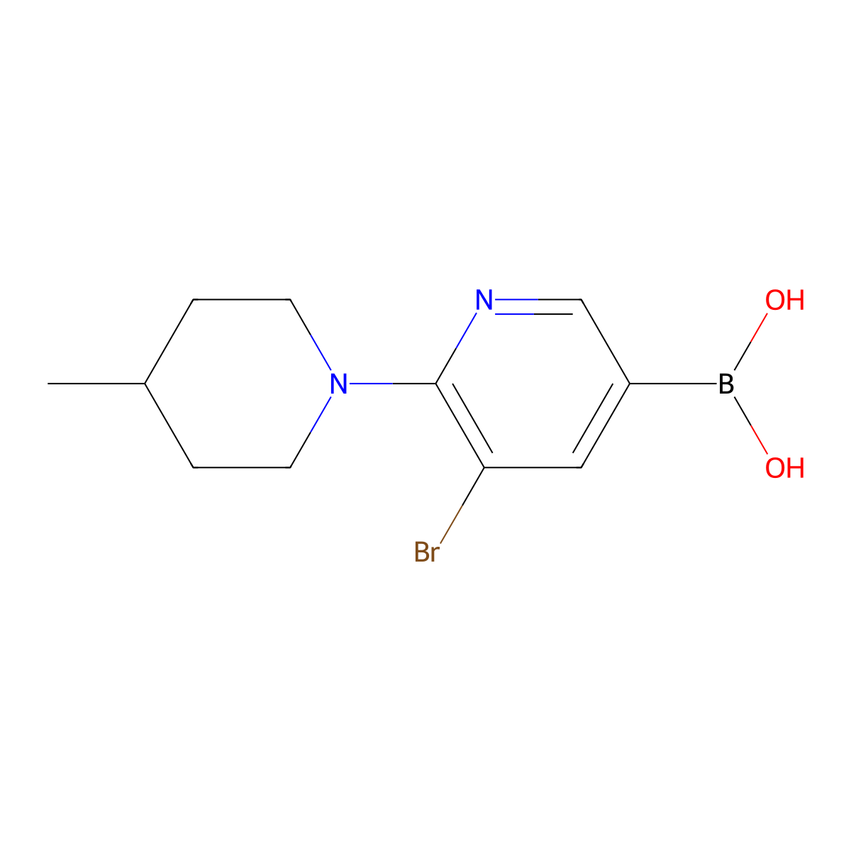 (5-Bromo-6-(4-methylpiperidin-1-yl)pyridin-3-yl)boronic acid molecular structure, CAS 2225174-38-7