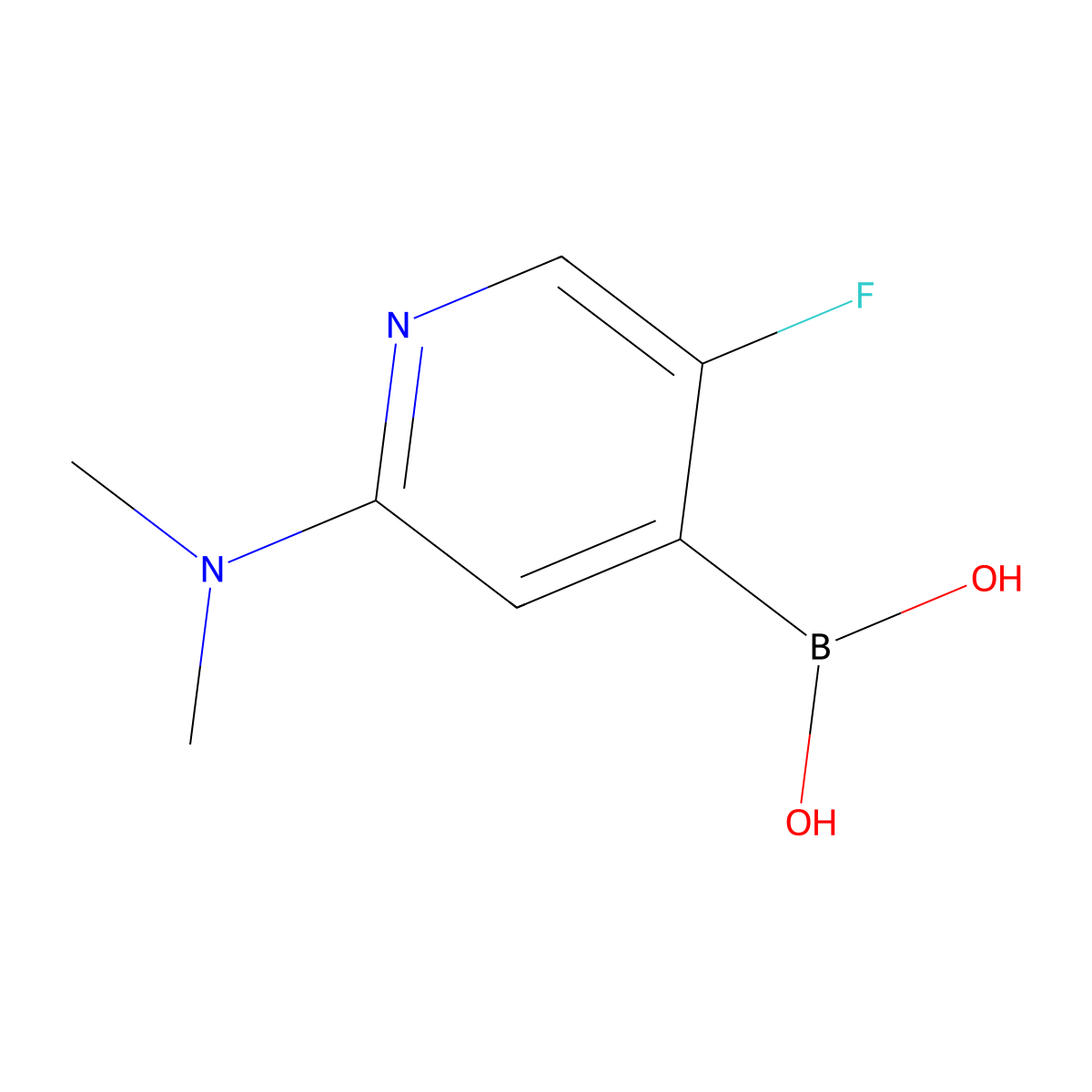 (2-(Dimethylamino)-5-fluoropyridin-4-yl)boronic acid molecular structure, CAS 2225174-59-2