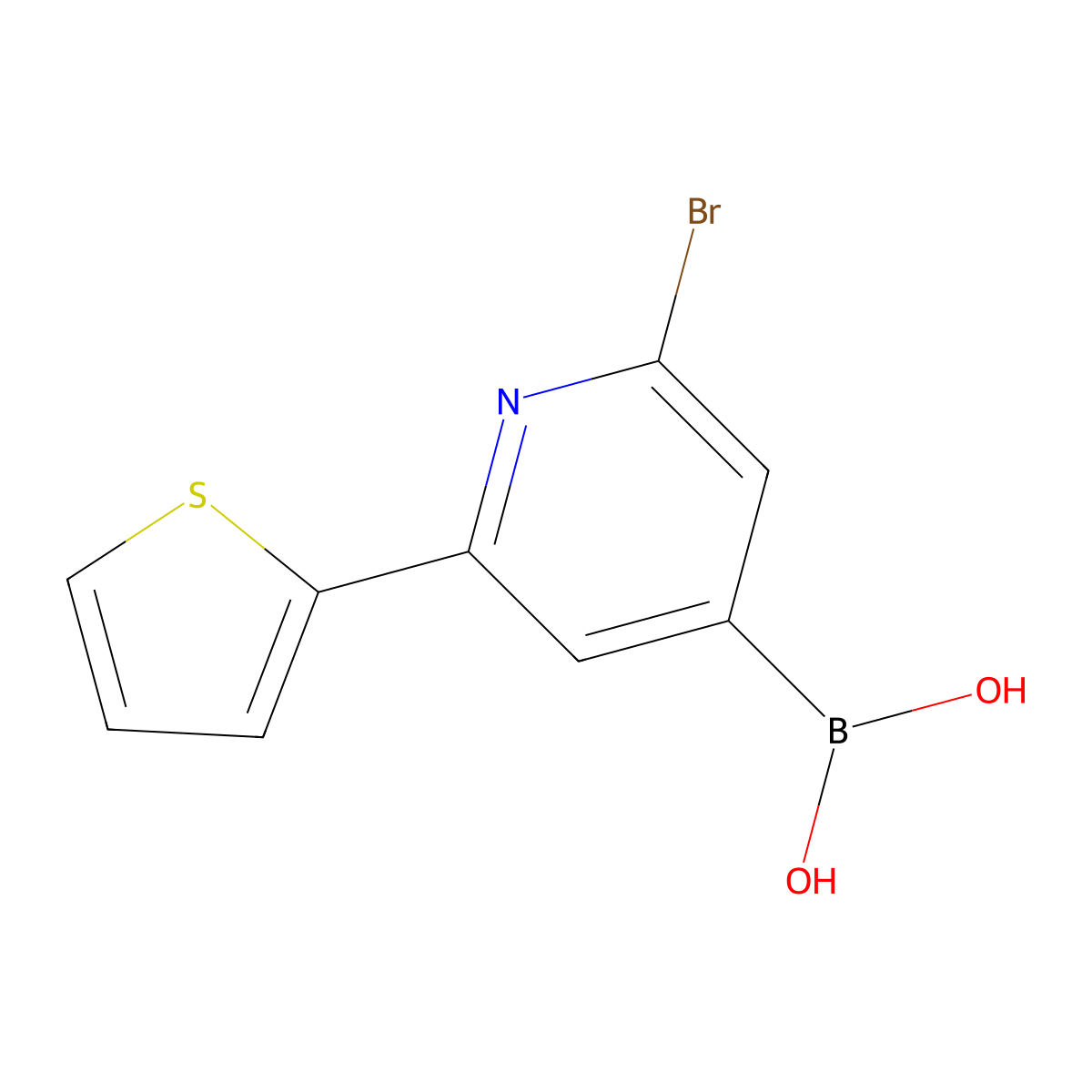 (2-Bromo-6-(thiophen-2-yl)pyridin-4-yl)boronic acid molecular structure, CAS 2225174-63-8