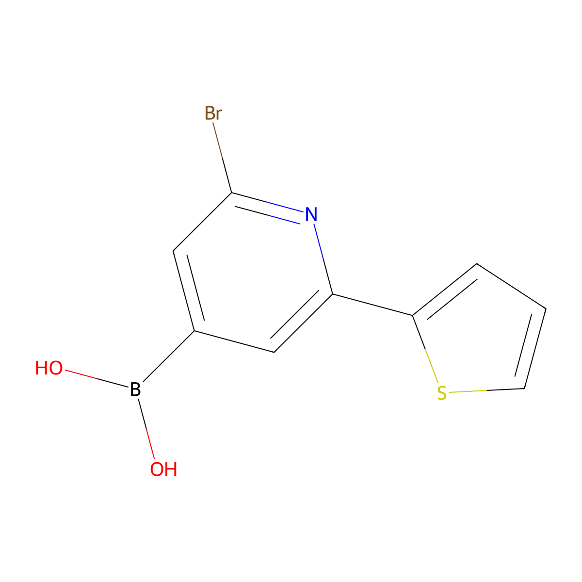 (2-Bromo-6-(thiophen-2-yl)pyridin-4-yl)boronic acid molecular structure, CAS 2225174-63-8
