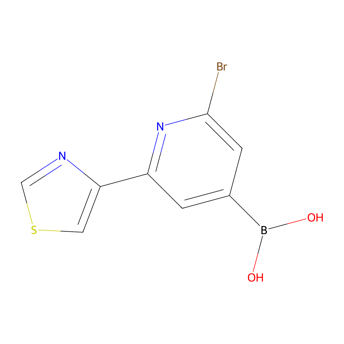 Boronic acid, B-[2-bromo-6-(4-thiazolyl)-4-pyridinyl]- molecular structure, CAS 2225174-71-8