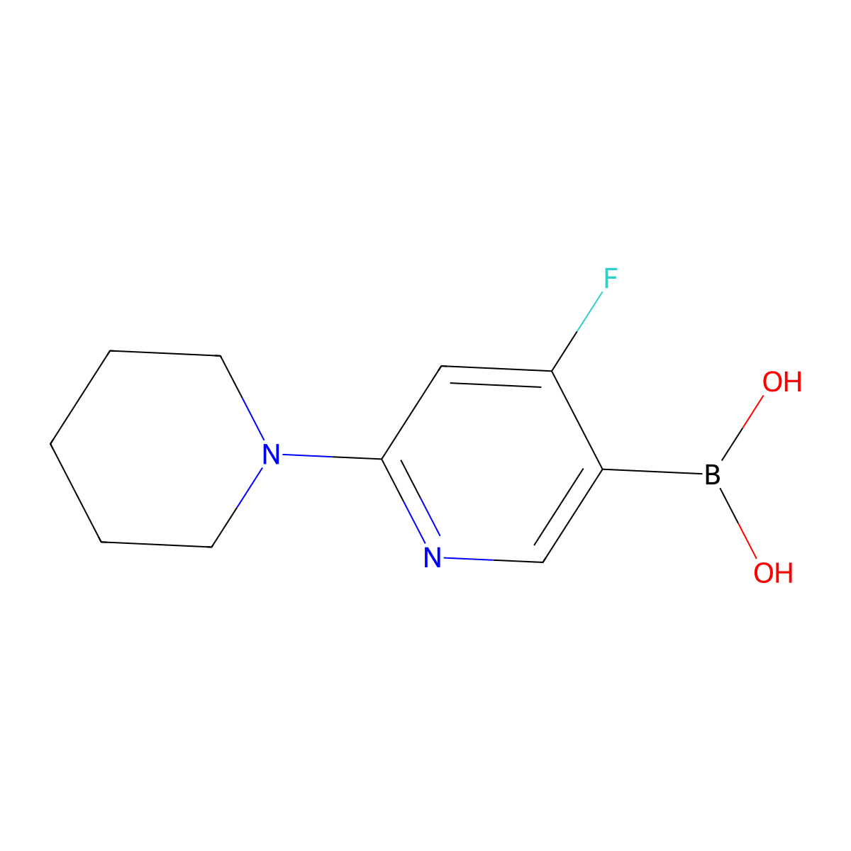 (4-Fluoro-6-(piperidin-1-yl)pyridin-3-yl)boronic acid molecular structure, CAS 2225174-76-3
