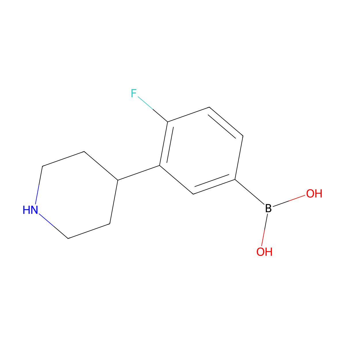 (4-Fluoro-3-(piperidin-4-yl)phenyl)boronic acid molecular structure, CAS 2225174-80-9