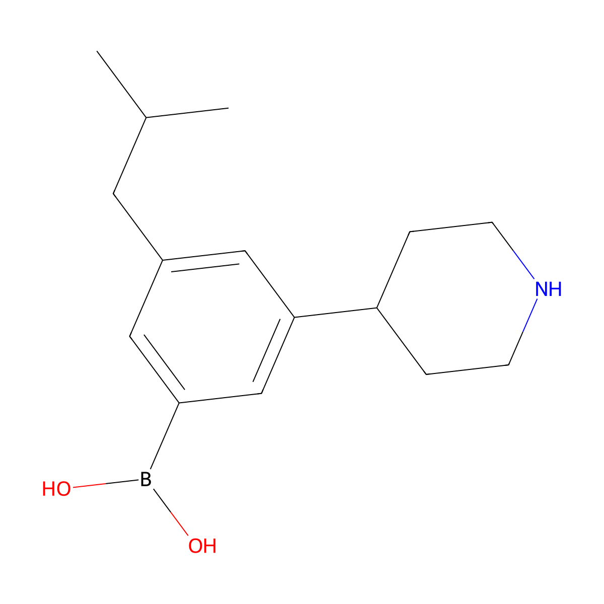(3-Isobutyl-5-(piperidin-4-yl)phenyl)boronic acid molecular structure, CAS 2225174-85-4