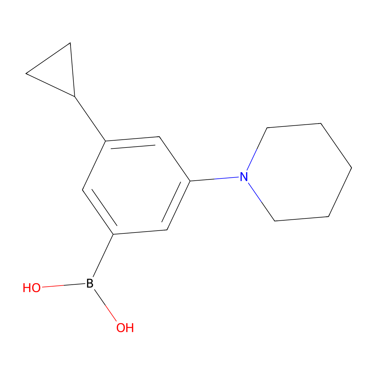 (3-Cyclopropyl-5-(piperidin-1-yl)phenyl)boronic acid molecular structure, CAS 2225174-91-2