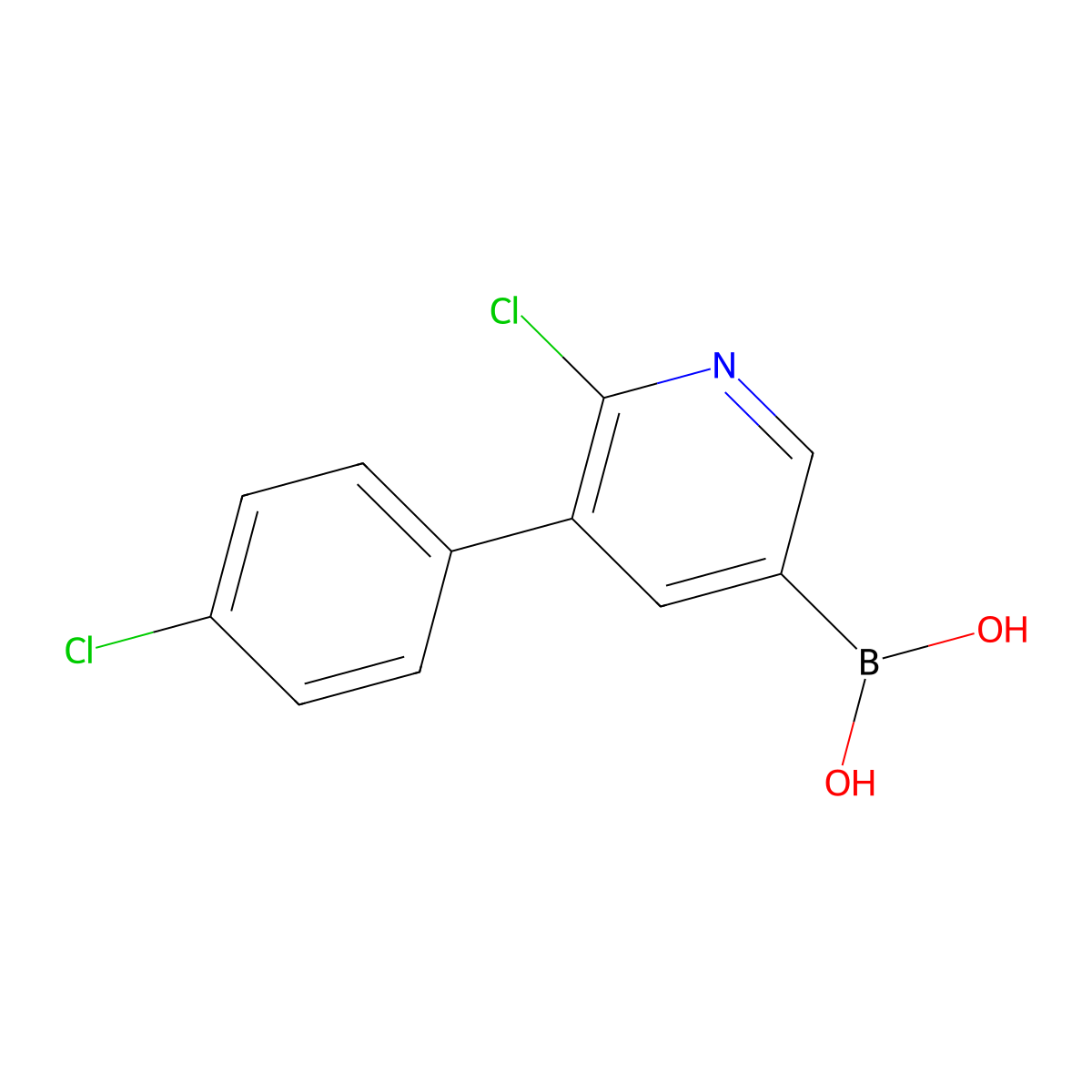 6-Chloro-5-(4-chlorophenyl)pyridine-3-boronic acid molecular structure, CAS 2225174-99-0