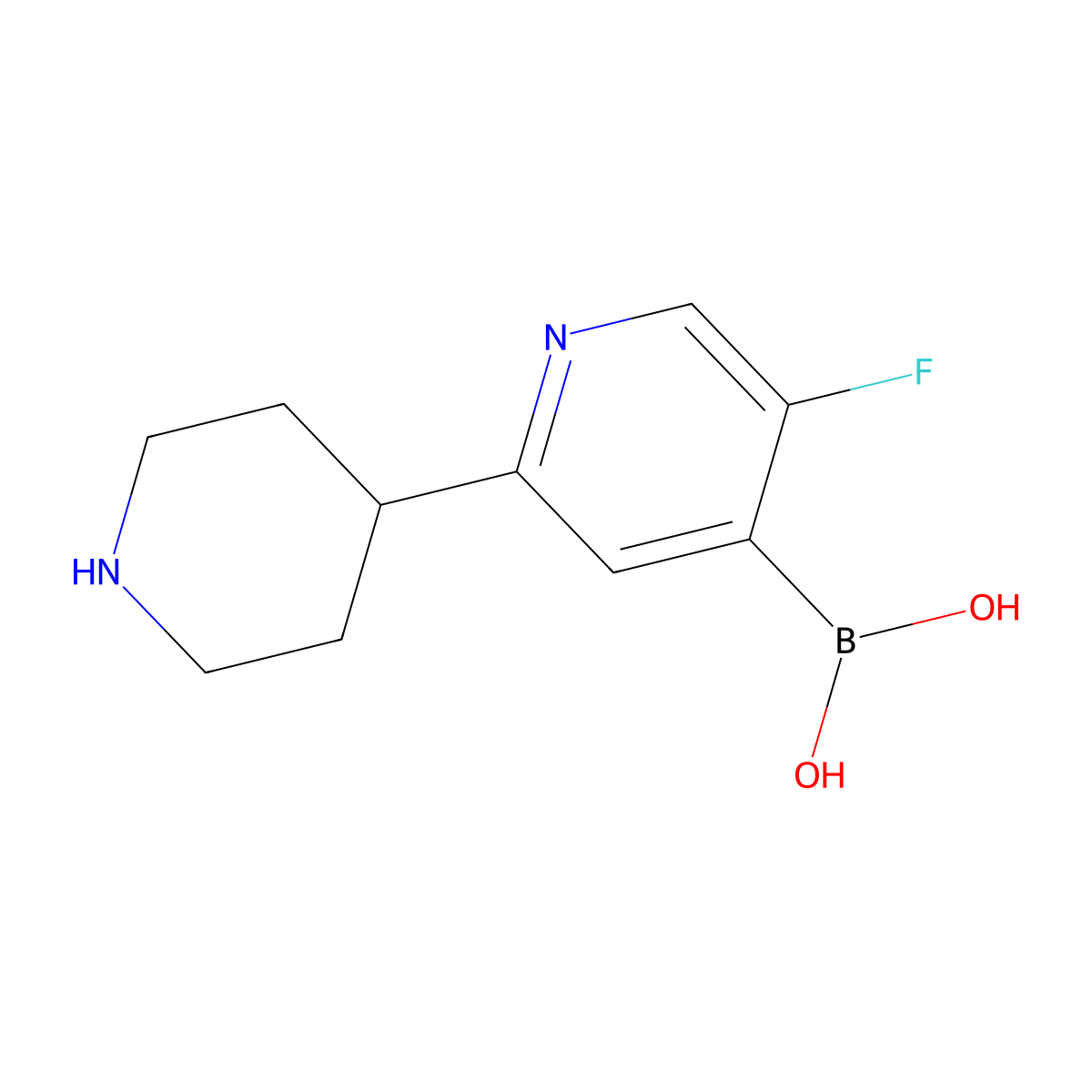 (5-Fluoro-2-(piperidin-4-yl)pyridin-4-yl)boronic acid molecular structure, CAS 2225175-04-0