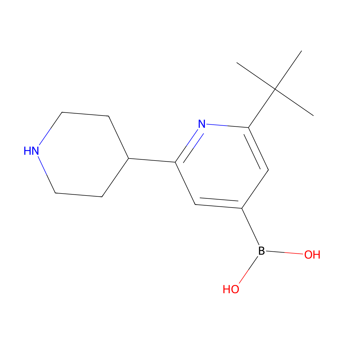 (2-(tert-Butyl)-6-(piperidin-4-yl)pyridin-4-yl)boronic acid molecular structure, CAS 2225175-09-5