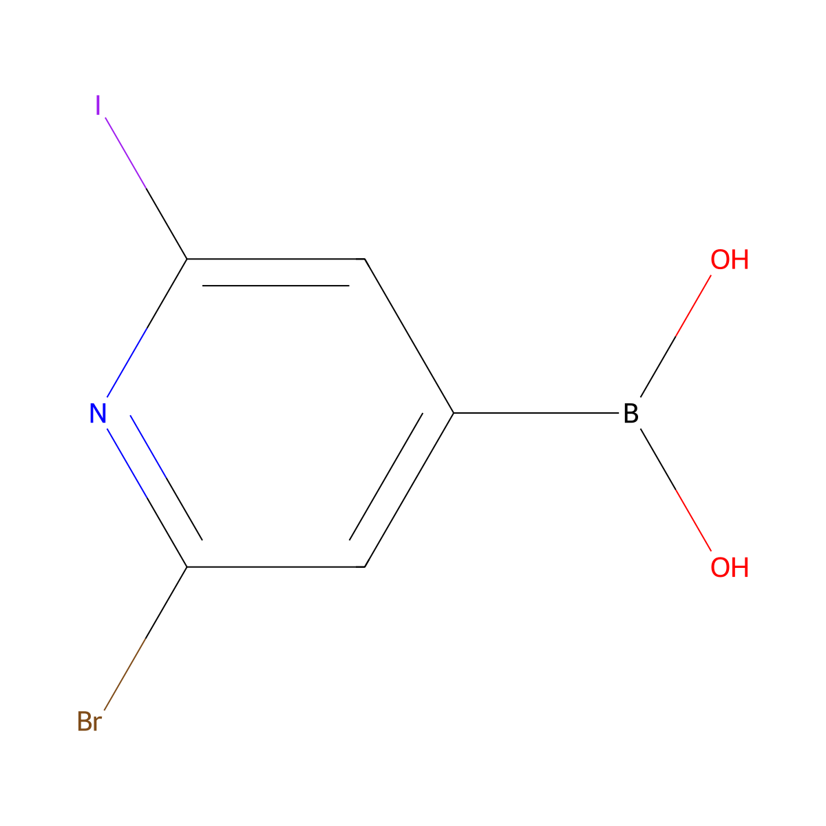 (2-Bromo-6-iodopyridin-4-yl)boronic acid molecular structure, CAS 2225175-26-6