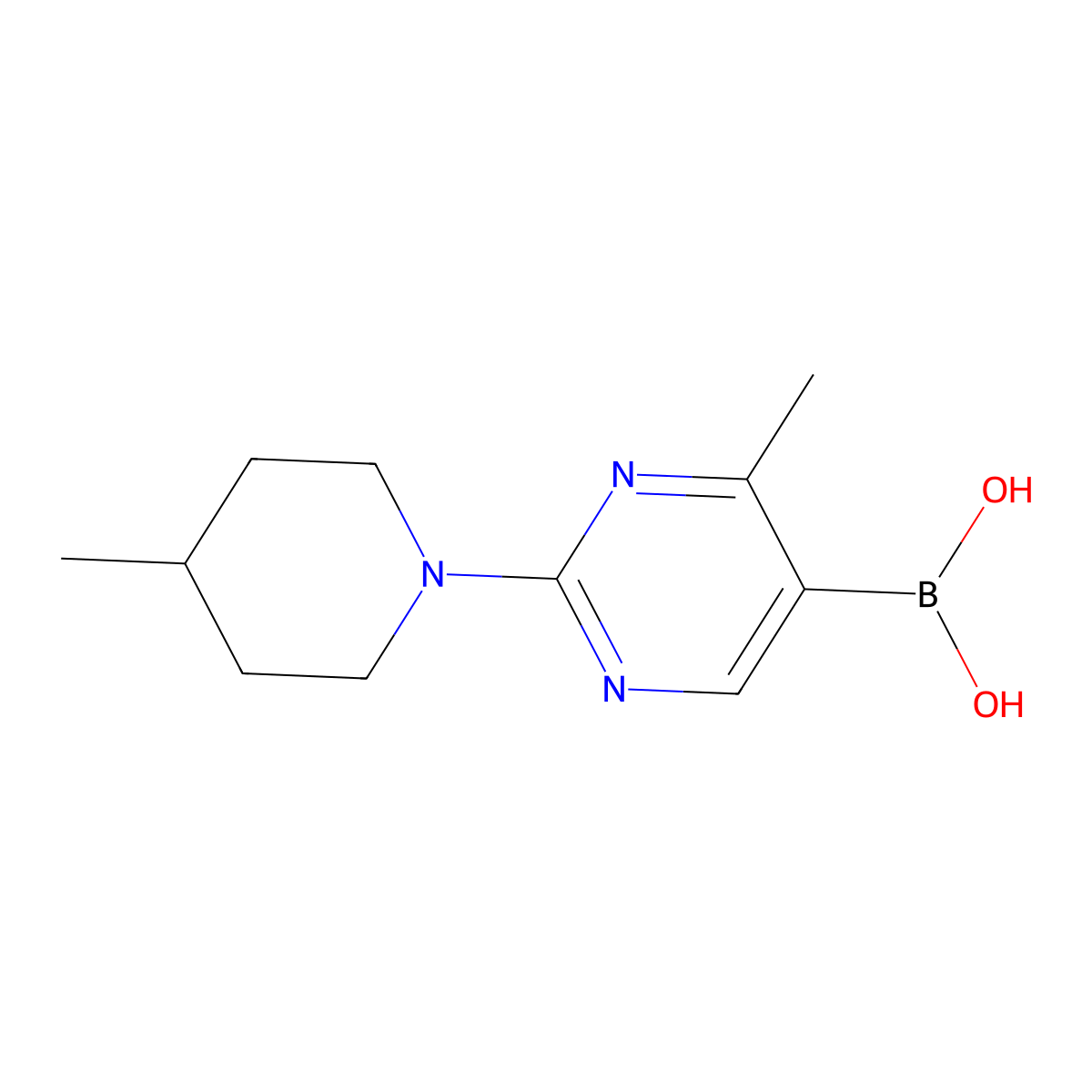 (4-Methyl-2-(4-methylpiperidin-1-yl)pyrimidin-5-yl)boronic acid molecular structure, CAS 2225175-46-0