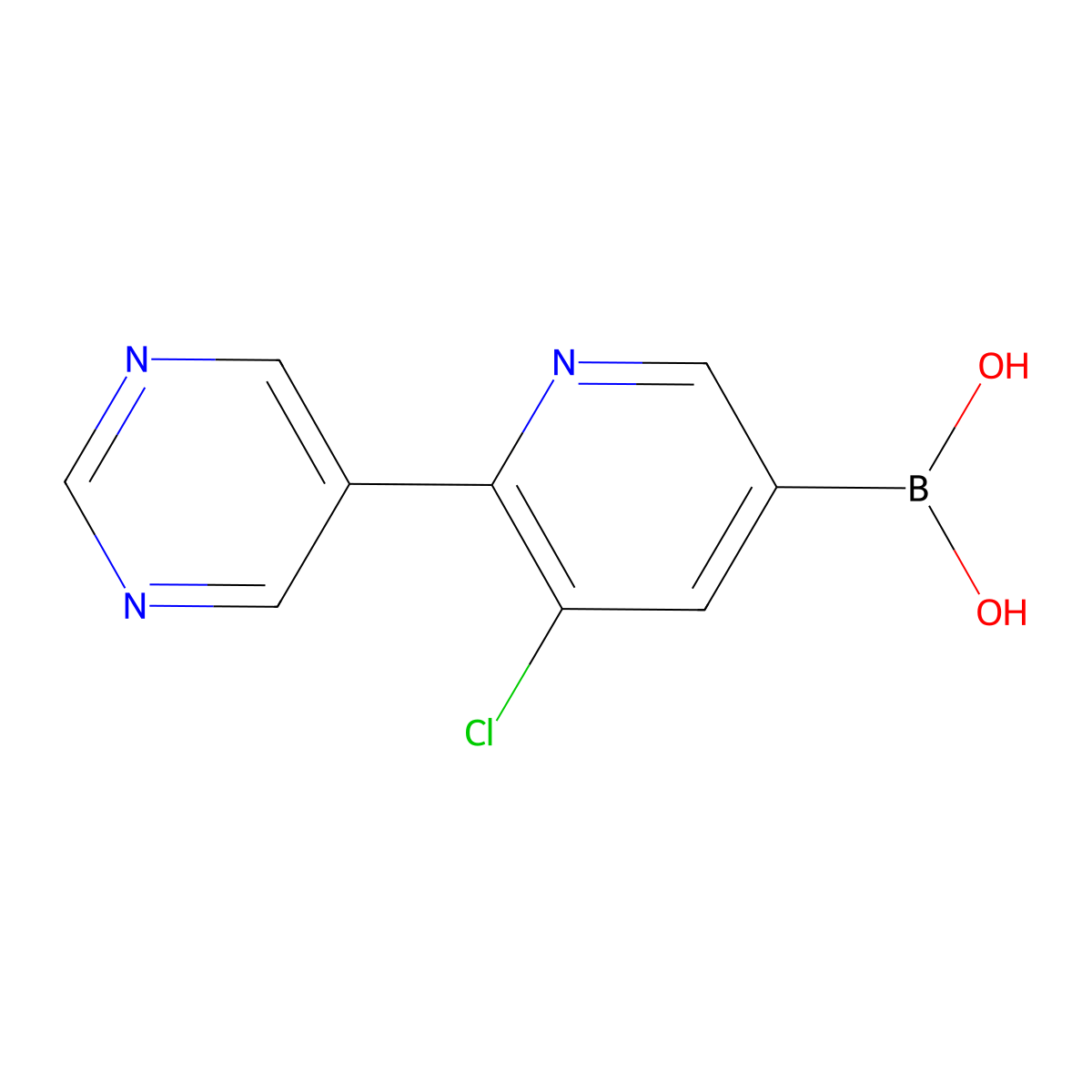 (5-Chloro-6-(pyrimidin-5-yl)pyridin-3-yl)boronic acid molecular structure, CAS 2225175-53-9