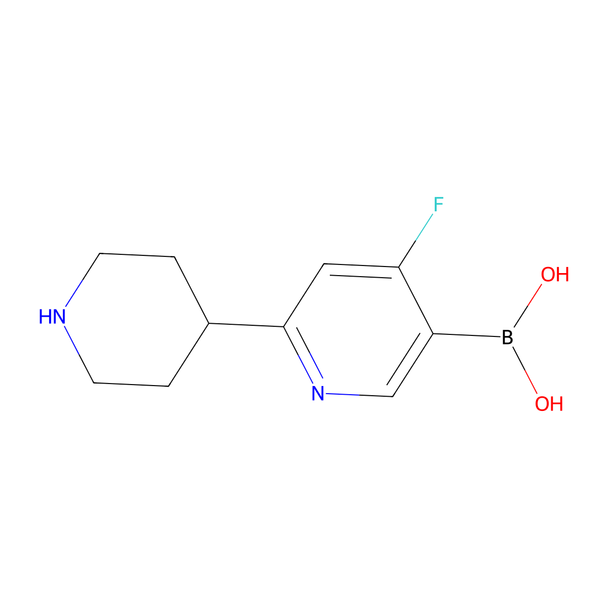 (4-Fluoro-6-(piperidin-4-yl)pyridin-3-yl)boronic acid molecular structure, CAS 2225175-56-2