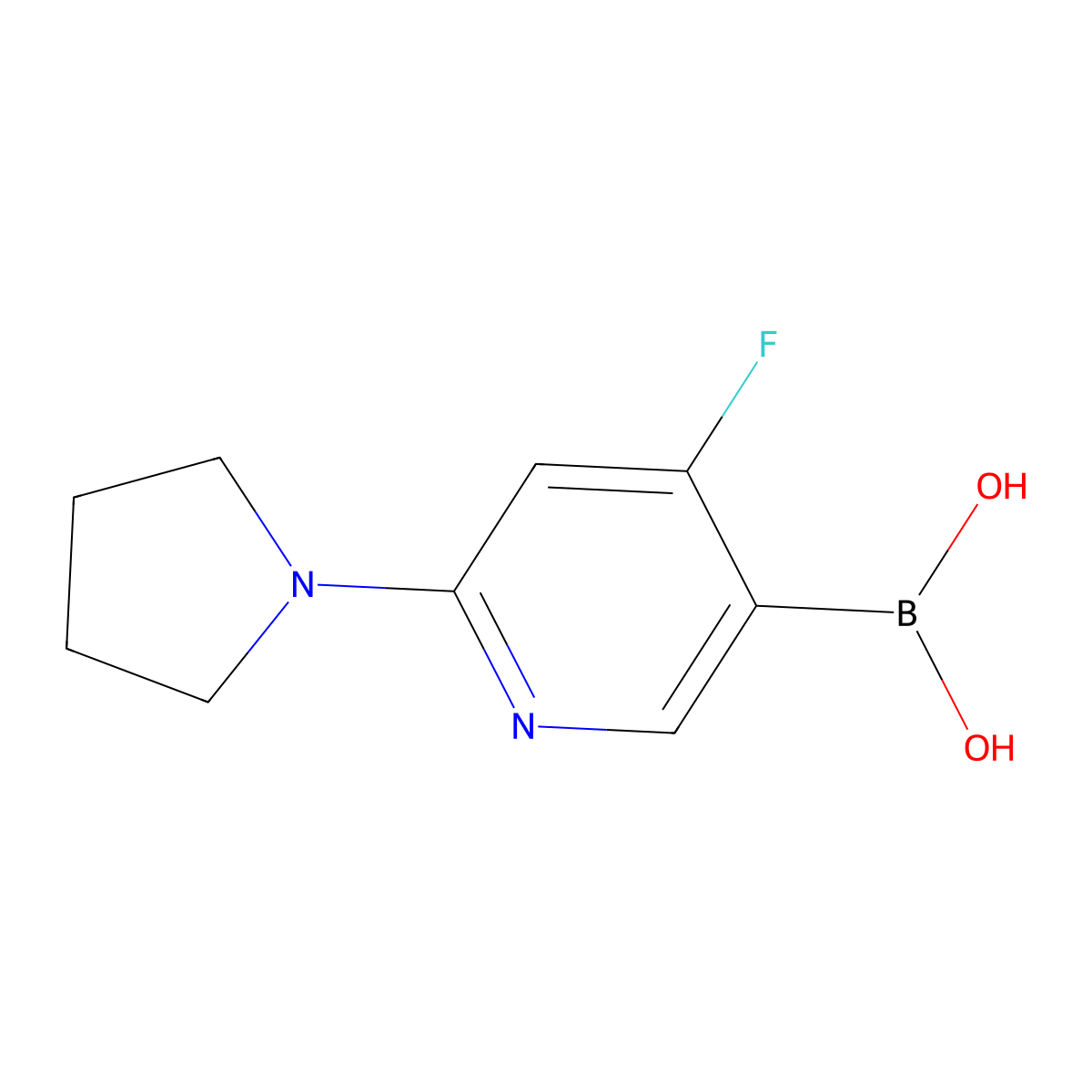 (4-Fluoro-6-(pyrrolidin-1-yl)pyridin-3-yl)boronic acid molecular structure, CAS 2225175-70-0