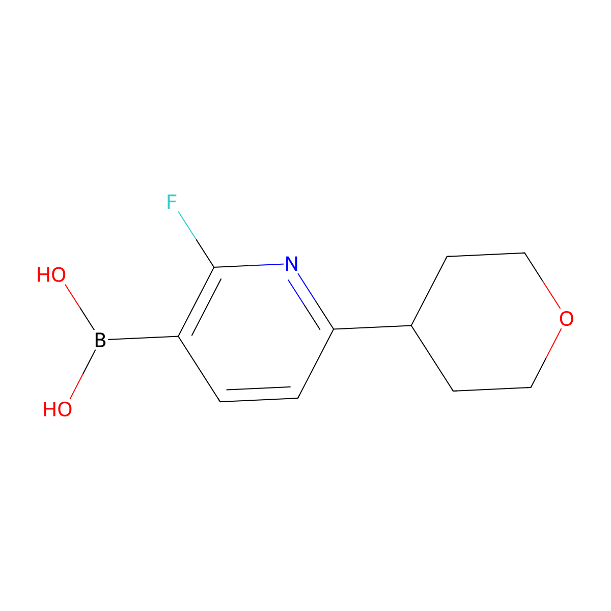 (2-Fluoro-6-(tetrahydro-2H-pyran-4-yl)pyridin-3-yl)boronic acid molecular structure, CAS 2225175-72-2