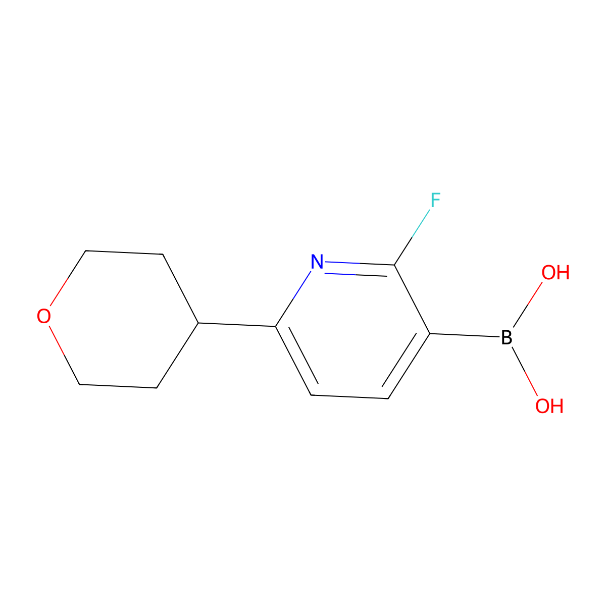 (2-Fluoro-6-(tetrahydro-2H-pyran-4-yl)pyridin-3-yl)boronic acid molecular structure, CAS 2225175-72-2
