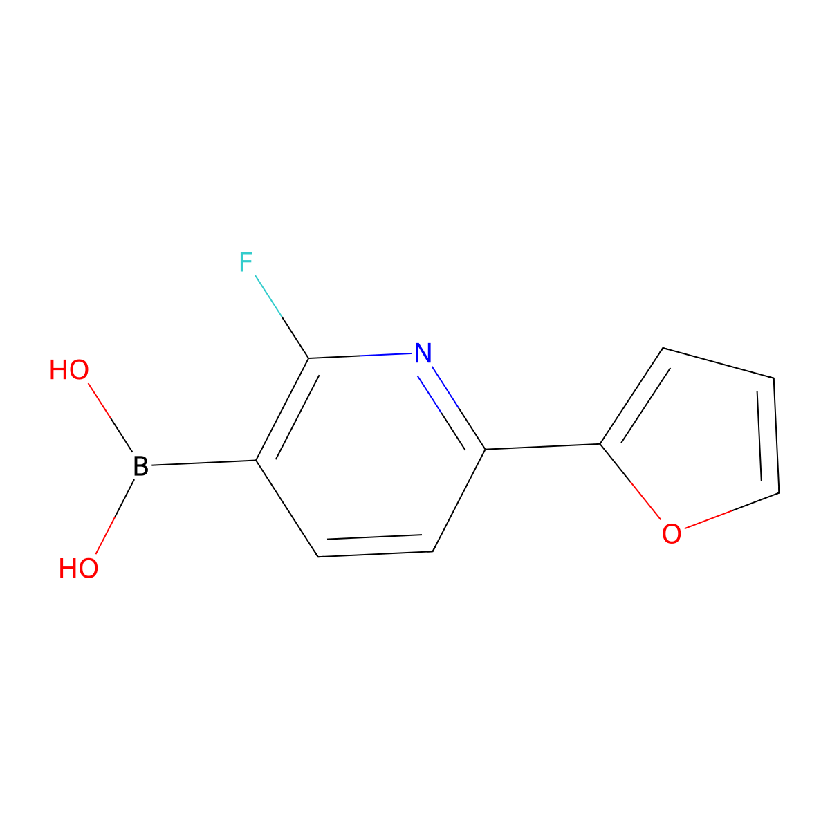 (2-Fluoro-6-(furan-2-yl)pyridin-3-yl)boronic acid molecular structure, CAS 2225175-75-5
