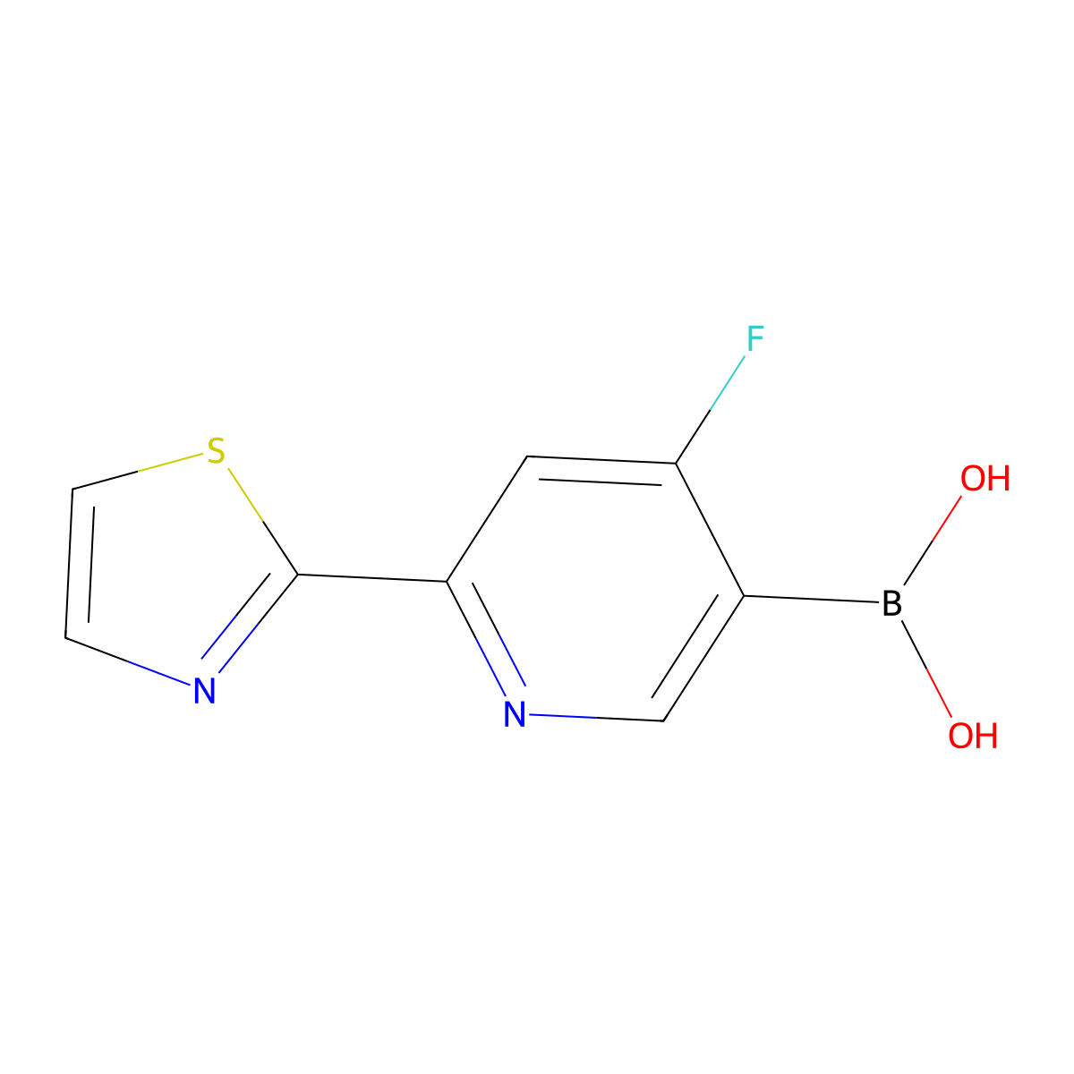 (4-Fluoro-6-(thiazol-2-yl)pyridin-3-yl)boronic acid molecular structure, CAS 2225175-79-9