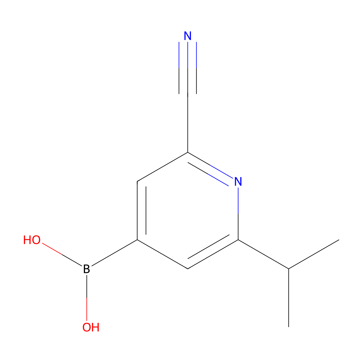(2-Cyano-6-isopropylpyridin-4-yl)boronic acid molecular structure, CAS 2225175-84-6