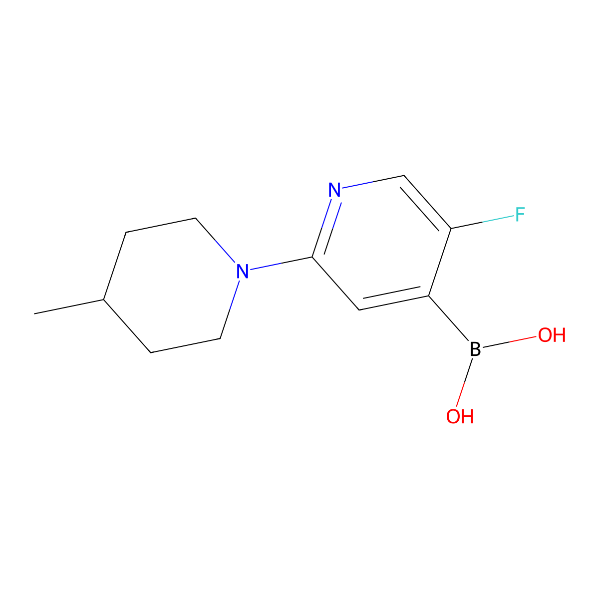(5-Fluoro-2-(4-methylpiperidin-1-yl)pyridin-4-yl)boronic acid molecular structure, CAS 2225175-89-1
