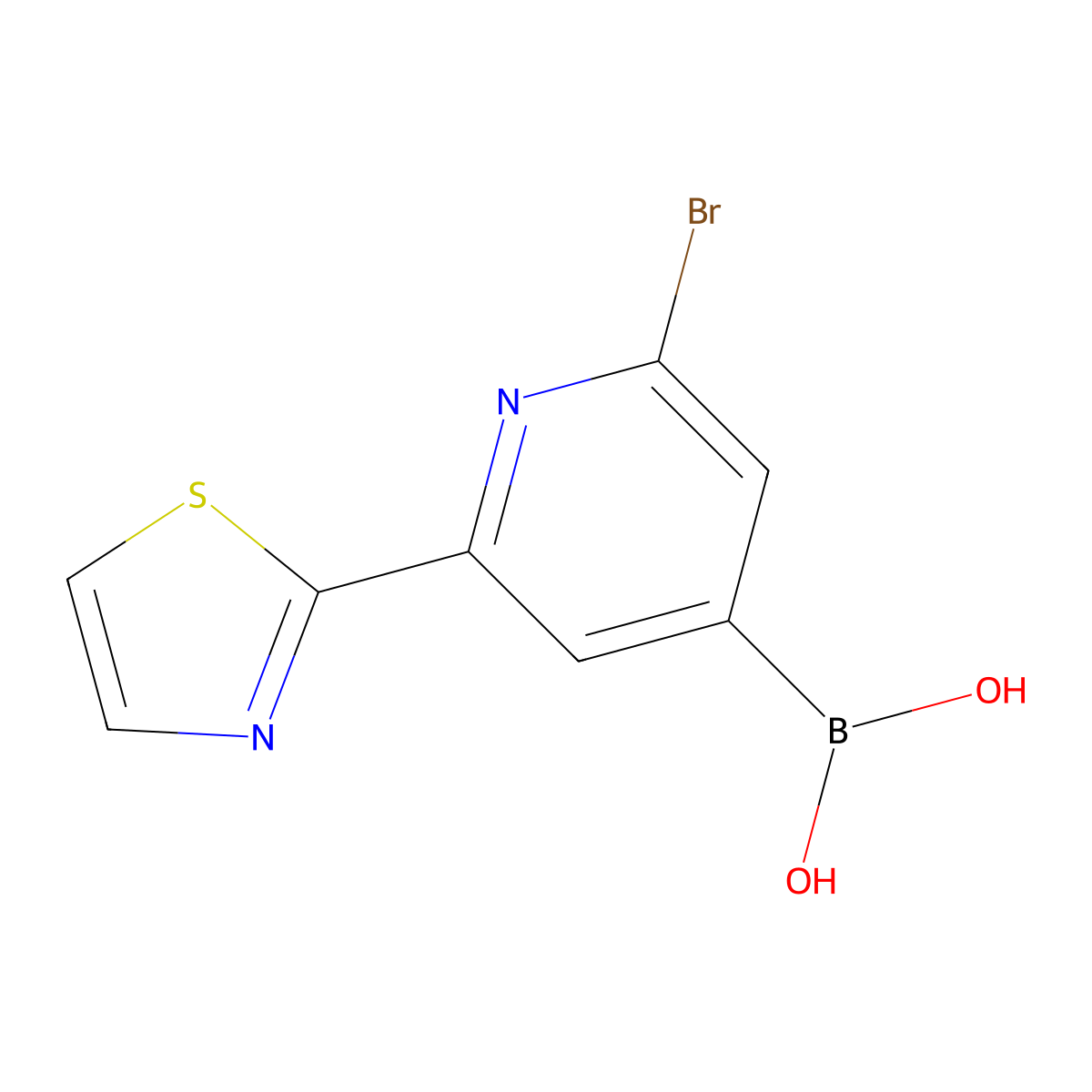 (2-Bromo-6-(thiazol-2-yl)pyridin-4-yl)boronic acid molecular structure, CAS 2225175-94-8