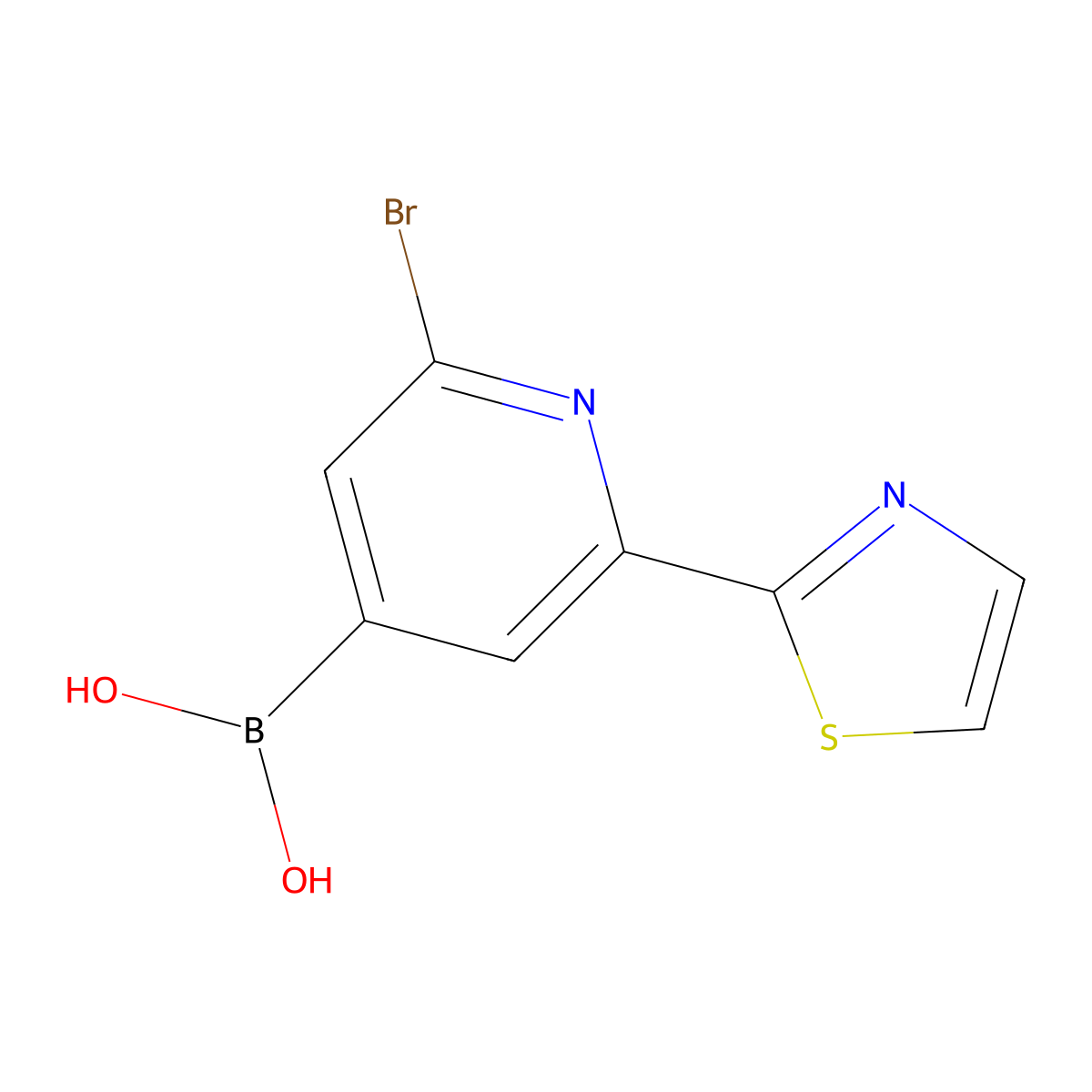 (2-Bromo-6-(thiazol-2-yl)pyridin-4-yl)boronic acid molecular structure, CAS 2225175-94-8